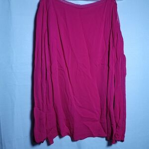 Elie Tahari Large Silk Lindy Blouse Fuchsia Cold Shoulder Lace Sleeve Top
